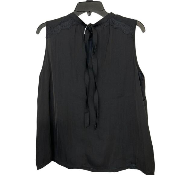 G By Giuliana Black Sleeveless Tie Neck Lace Trim Satin Top Large New - Picture 3 of 12